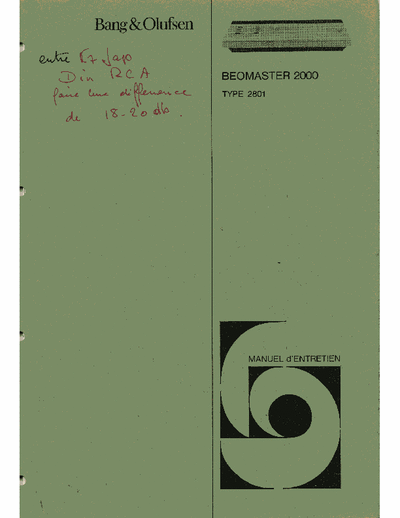 Bang & Olufsen beogram 5000 Service Manual for turntable 5803