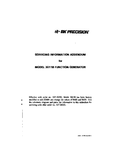 BK PRECISION 3011B BK PRECISION 3011B 2 MHZ SIG GEN PARTS CHANGE ORDER BEGINNING SERIAL # 147-30253