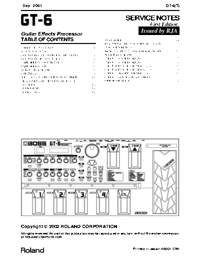 Boss GT6 GT6 multi effects service manual