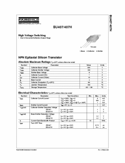 Fairchild BU407/407H High Voltage Switching