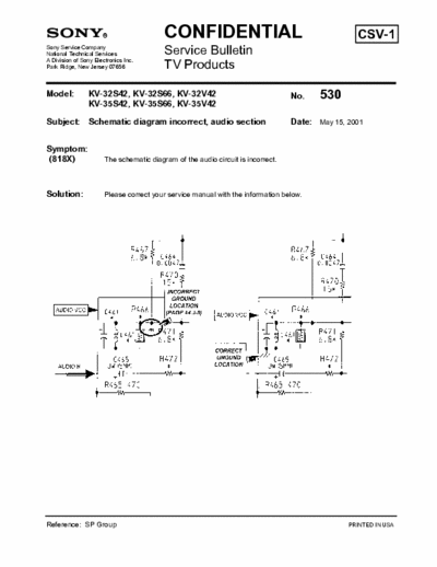 Sony KV-32S42, KV-32S66, KV-32V42, KV-35S42, KV-35S66, KV-35V42 Symptom: The schematic diagram of the audio circuit is incorrect - pag. 1