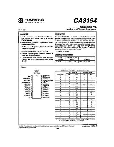RCA later Harris RCA CA 3194 TV Chip. RCA CA 3194 TV Chip, luma chroma. Harris  version.
