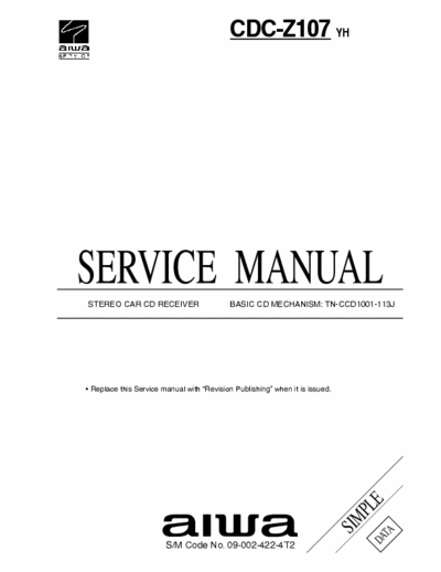 AIWA CDC-Z107 [YH] Service Manual Stereo Car Cd Receiver [Basic Mech. TN-CCD1001-113J] - pag. 11