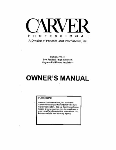 Carver PM 1.5 Power amplifier Owner Manual