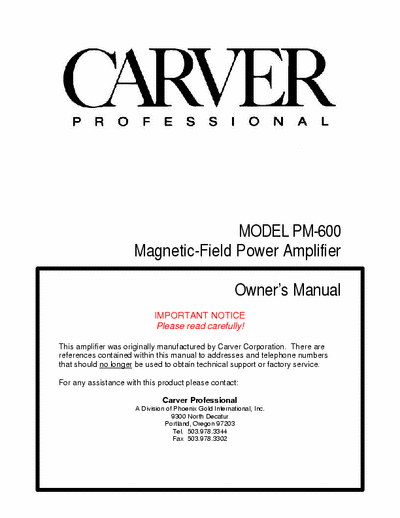 Carver PM600 power amplifier