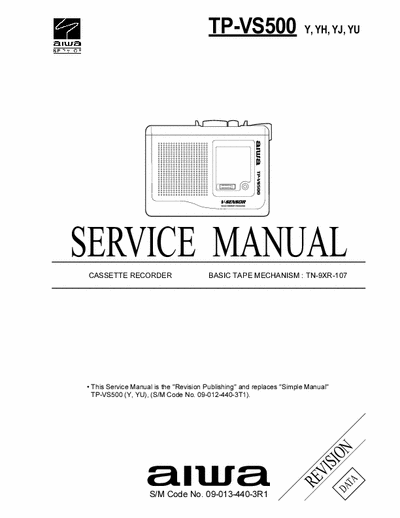 Aiwa TV-PS500 Service Manual Cassette Recorder - Type Y, YU, YJ YH - Tape mech. TN-9XR-107 - pag. 12