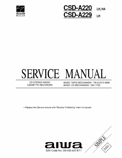 Aiwa CSD-220, CSD-A229 Service Manual Cd Stereo Dario Tape Recorder - Type LA, LH - pag. 15