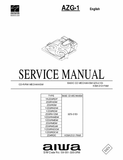 AIWA AZG-1 [ZD3RMDM] Service Manual 3 Cd Lector [mod. Type YKZD3RDF, ZD3RNDM, ZD3RDM, YZD3RNDM,ZD4RDC] (Cd mech. KSM-2131FAM) - pag. 20