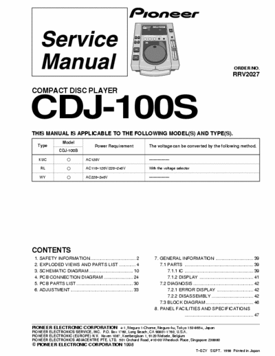 Pioneer CDJ-100S service manual Pioneer cdj-100s