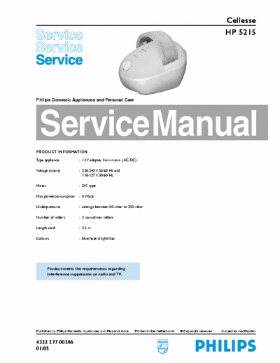 Philips HP 5215 Service Manual Cellesse 8W (01/05) - pag. 3