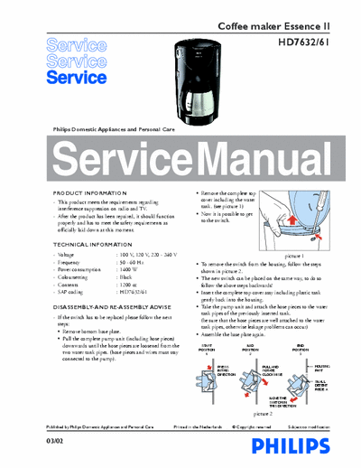 Philips HD7632/61 Service Manual Coffee Maker 1.400W (1.200cc) - pag. 4