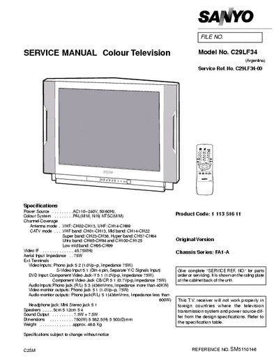 Sanyo C29LF34 Service Manual Colour Television 75W [Pal(M/M)/Ntsc(M/M)] - [Ref. SM5110146 - Pr.Cod.1 113 516 11] - pag. 45