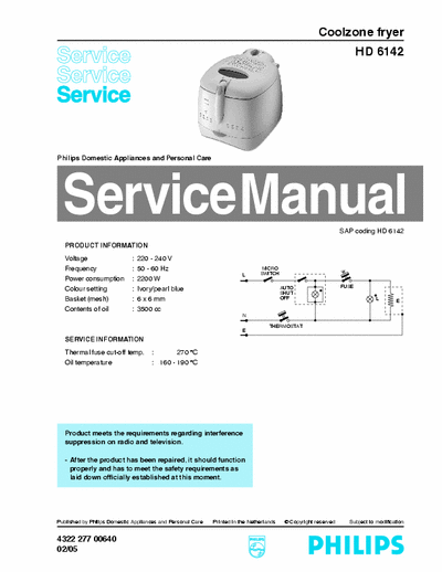 Philips HD 6142 Service Manual Coolzone Fryer 2200W - pag. 2