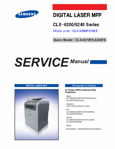 Samsung CLX-6210FX Service Manual Cover Sheet