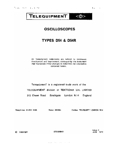 Telequipment D54 Service/User Manual with Schematics,Part numbers.