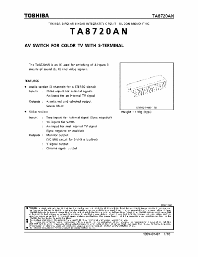 Toshiba Toshiba Toshiba Bipolar Integrated Circuit TA8720AN