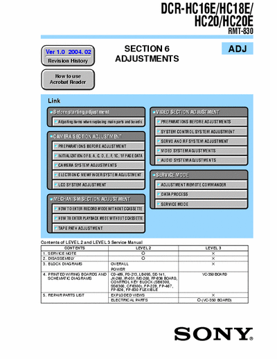 Sony DCR-HC16E/HC18E/HC20/HC20E Service Manual