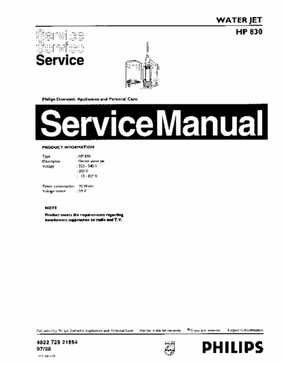 Philips HP830 Service Manual Dental Water Jet 20W 97/08 - pag. 3