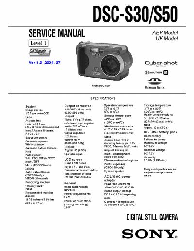 Sony DSCS30 Service Manual DSC-S30/ 50