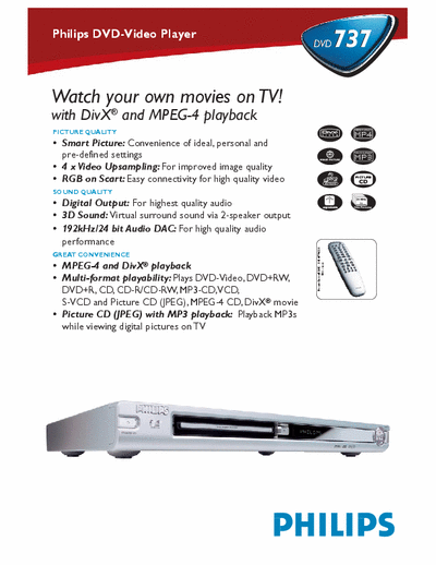 PHILIPS DVD737 It´s the specification datasheet for PHILIPS DVD737.
