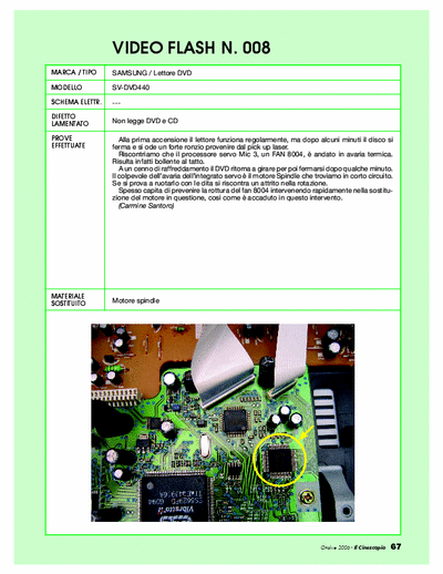 Samsung SV-DVD440 Dvd Repair - Guasto: non legge disco [motore spindle]