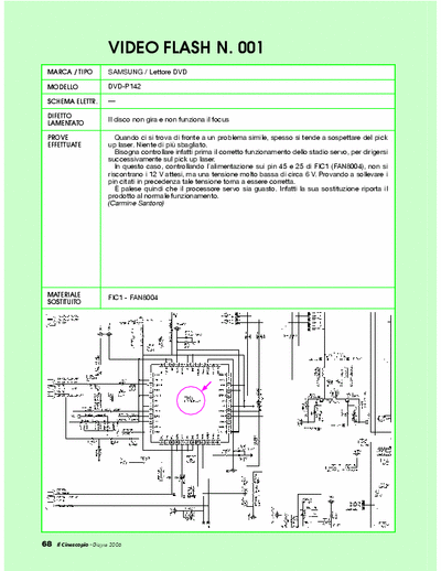 Samsung DVD-P142 Dvd Repair - Guasto: il disco non gira e non funziona il focus [FAN8004]