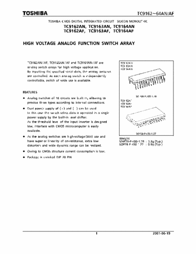 Toshiba TC9162AN TC9162AN TC9163AN TC9164AN TC9162AF TC9163AF TC9164AF high voltage analog function switch array