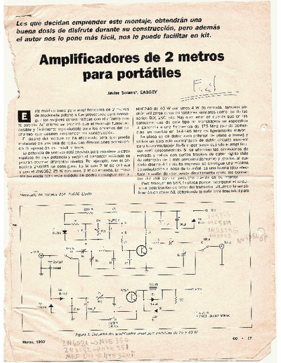 EA3GCY CQ Easy construction Linear Amplifier for 2 metres Band VHF, 144 Mhz (Spanish). Amplificador lineal de facil construcción para la banda de 2 metros VHF, 144 Mhz. Entrada 4 wattios, 4 watts input. (2m Band Amplifier).