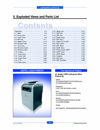 Samsung CLX-6210FX Service Manual Chapter 5: Exploded View and Parts