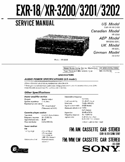 SONY XR-3201 XR-3200, XR-3201, XR-3202, XR-3209, EXR-18