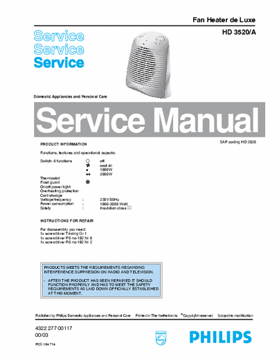 Philips HD3520/A Service Manual Fan Heater de Luxe - pag. 2