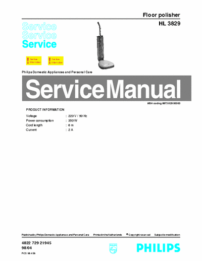 Philips HL3829 Service Manual Floor Polisher 350W 98/04 - pag. 3