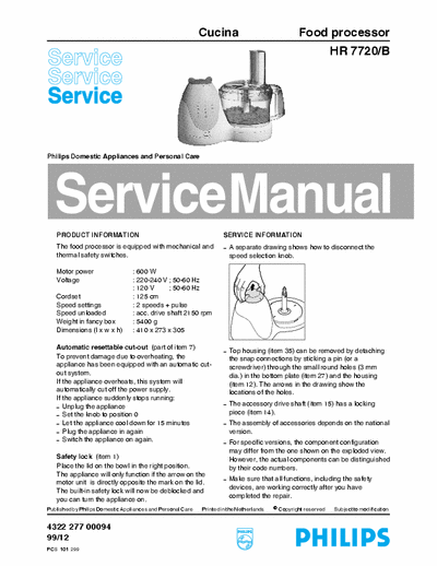 Philips Domestic App. HR 7720/B Service Manual Cucina Food Processor 600W - pag. 4
