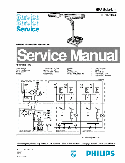 Philips HP 3700/A Service Manual HPA solarium 1800W - pag. 8