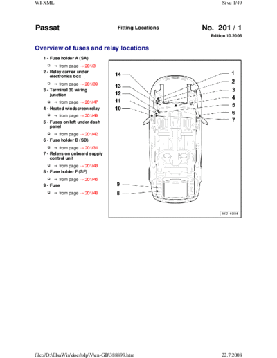 wolksvagen Passat B6 PASSAT 2006 - 2010 B6 fuses