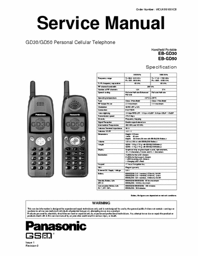 Panasonic GD30 GD30/GD50 Personal Cellular Telephone
Handheld Portable
EB-GD30
EB-GD50
Service Manual