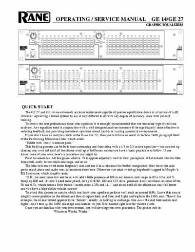 Rane ge14 & ge27 ge14 & ge27 graphic eq