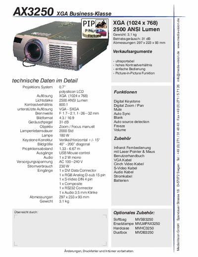 Mediavision AX3250 Datenblatt
