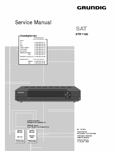 grundig str7100 str7100 satelite reciver service manual