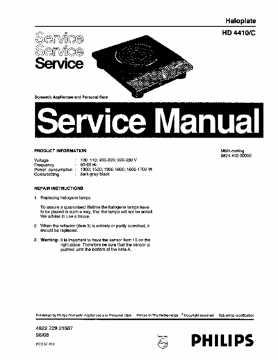 Philips HD4410/C Service Manual Haloplate 1700W 96/08 - pag. 2