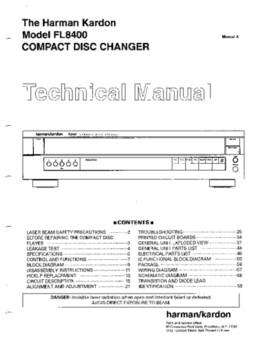 Harman / Kardon FL8400 Compact Disc Changer - Service Manual FL8400
