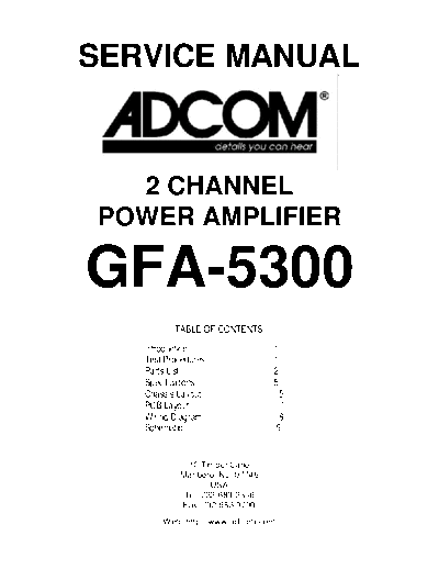 Adcom GFA-5300 2 channel power amplifier schematics and service manual