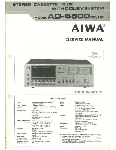 Aiwa AD-6500 Stereo cassette deck with Dolby system