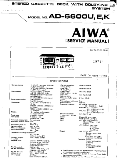 Aiwa AD-6600 Stereo cassette deck with Dolby NR system