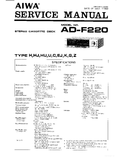 Aiwa AD-F220 Stereo cassette deck service manual