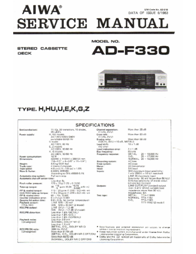 Aiwa AD-F330 Stereo cassette deck service manual