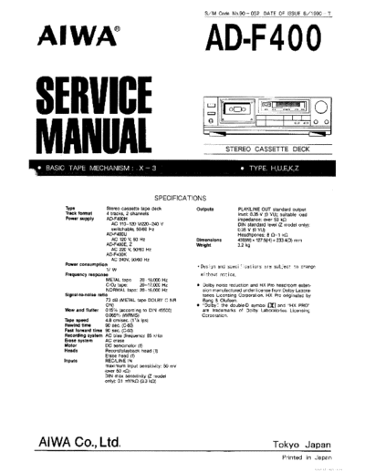 Aiwa AD-F400 Stereo cassette deck service manual