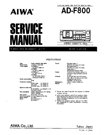 Aiwa AD-F800 Stereo cassette deck Service Manual