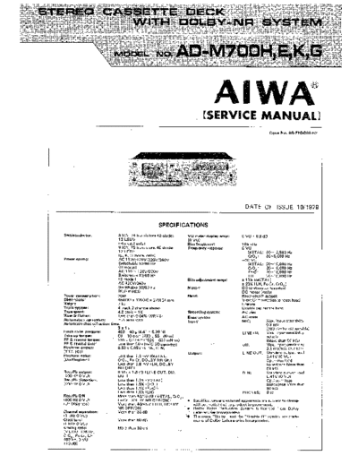 Aiwa AD-M700H Stereo cassette deck with DOLBY NR System Service Manual