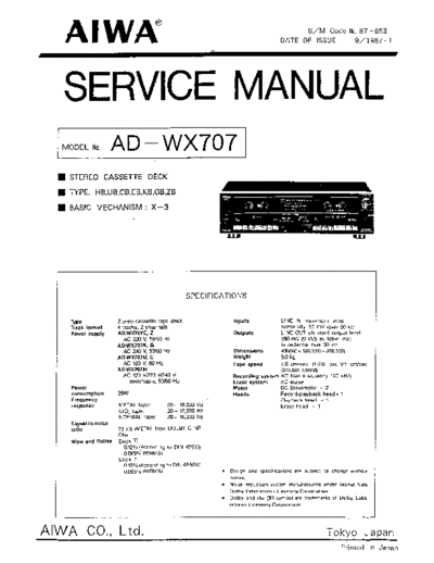 Aiwa AD-WX777 Stereo cassette deck Service Manual and Owners Manual